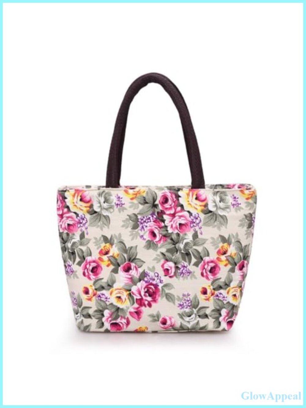 Canvas Shoulder Bag Bucket Zipper Pouch Cute Flower Women Handbag